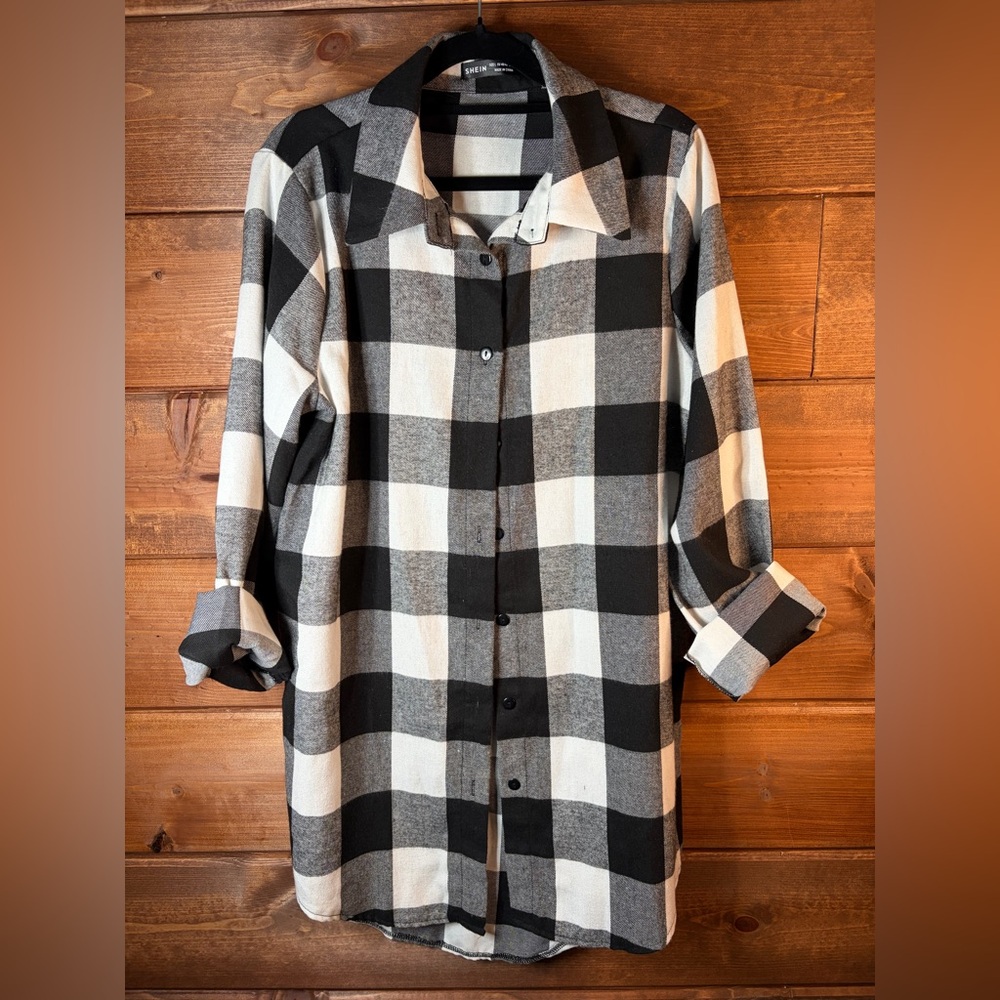 Plaid Button Down Oversized Flannel Shirt Jacket Shacket Size Large